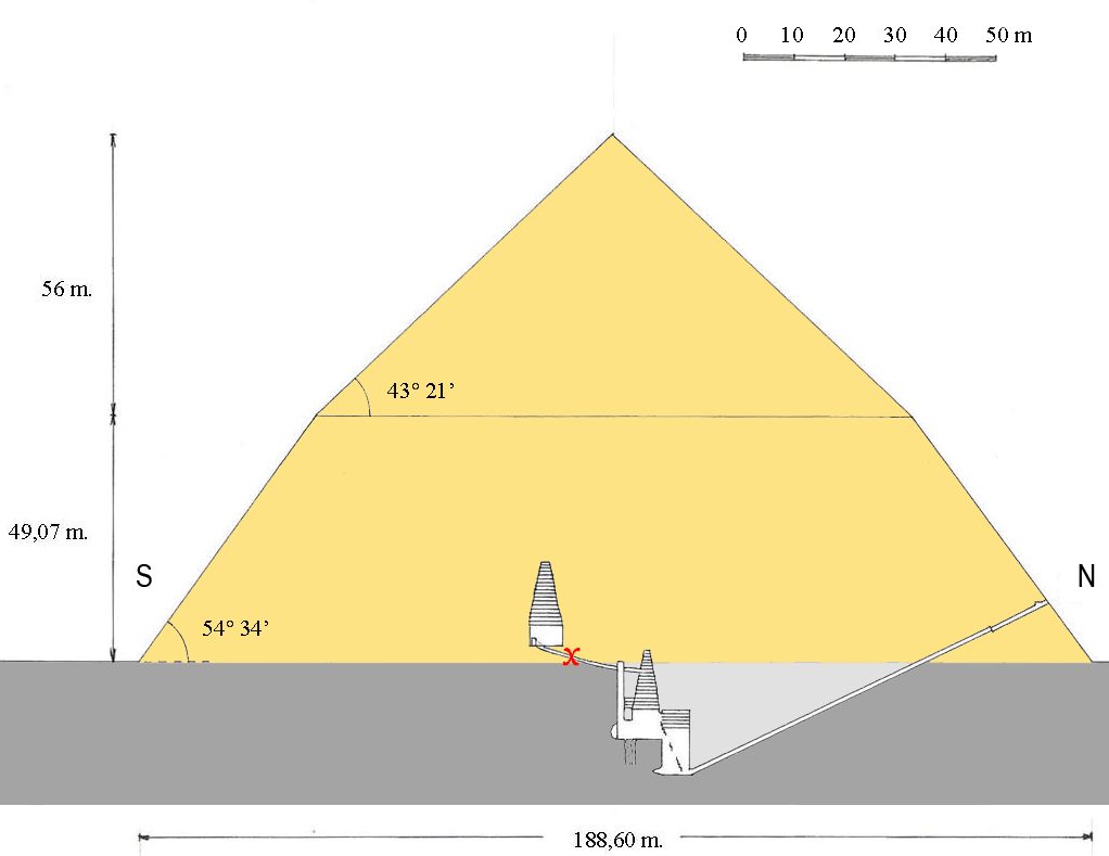 Bent Pyramid: Red X roughly indicates my position when the power went out.